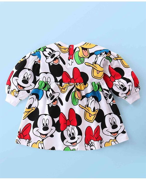 Babyhug Disney Cotton Knit Full Sleeves Frock With Minnie Mouse & Friends All over Print - Multicolor