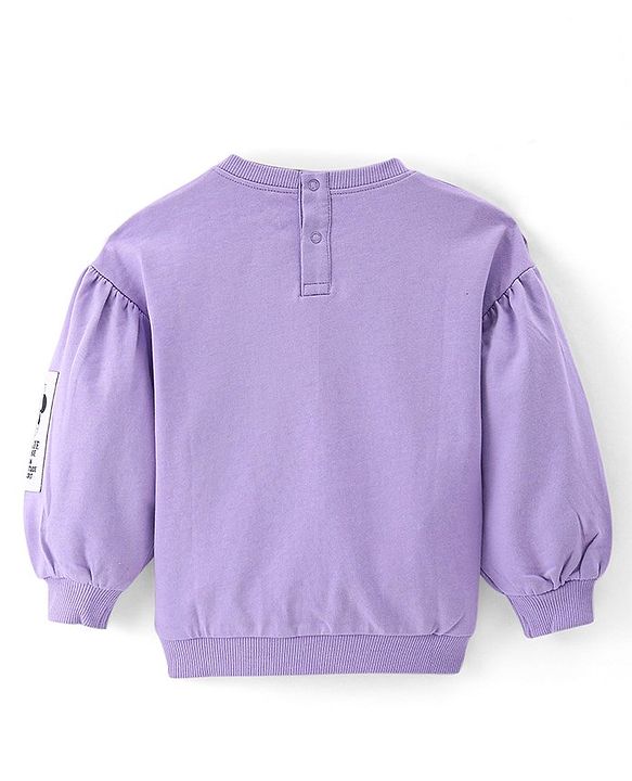 Babyhug Disney Terry Knit Full Sleeves Sweatshirt with Minnie Mouse Graphics & Bow Applique - Lavender