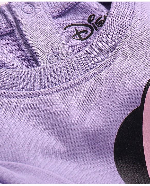 Babyhug Disney Terry Knit Full Sleeves Sweatshirt with Minnie Mouse Graphics & Bow Applique - Lavender