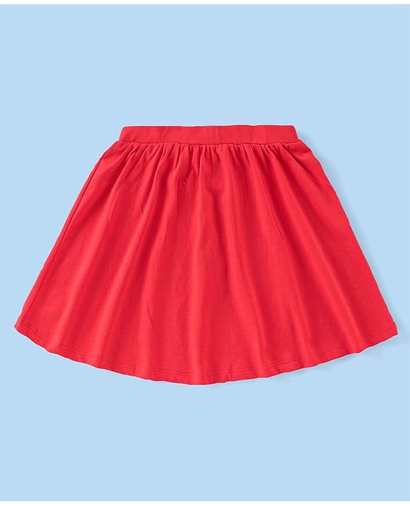 Babyhug Disney Cotton Knit Half Sleeves Top & Skirt Set With Mickey Mouse Graphics & Badge Detailing - Red & White