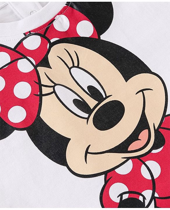 Babyhug Disney Cotton Knit Half Sleeves Top & Skirt Set With Mickey Mouse Graphics & Badge Detailing - Red & White