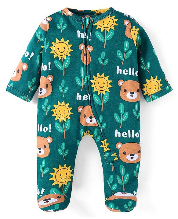 Babyhug Cotton Knit Full Sleeves T-Shirt with Penguin Graphics Print - Lime Green main image 1