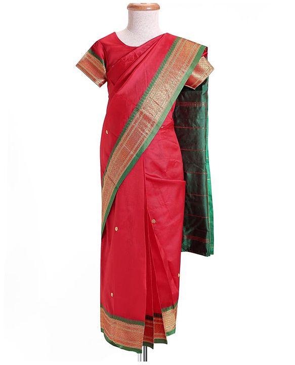 Babyhug Woven Half Sleeves Blouse & Saree with Zari Border - Dark Pink