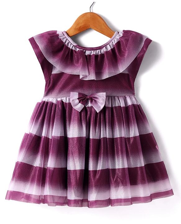 Babyhug Woven Sleeveless Fit & Flare Shimmered Party Frock with Bow Detailing - Wine & White