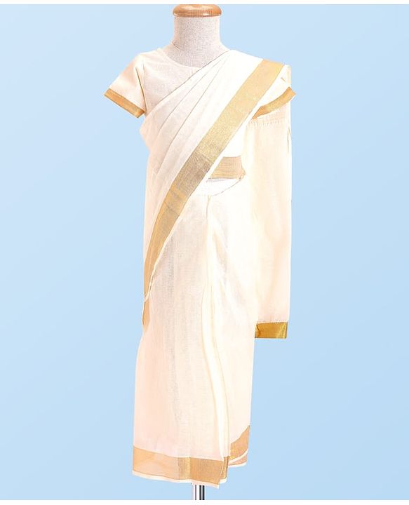 Babyhug Cotton Woven Half Sleeves Blouse & Saree with Zari Border - White