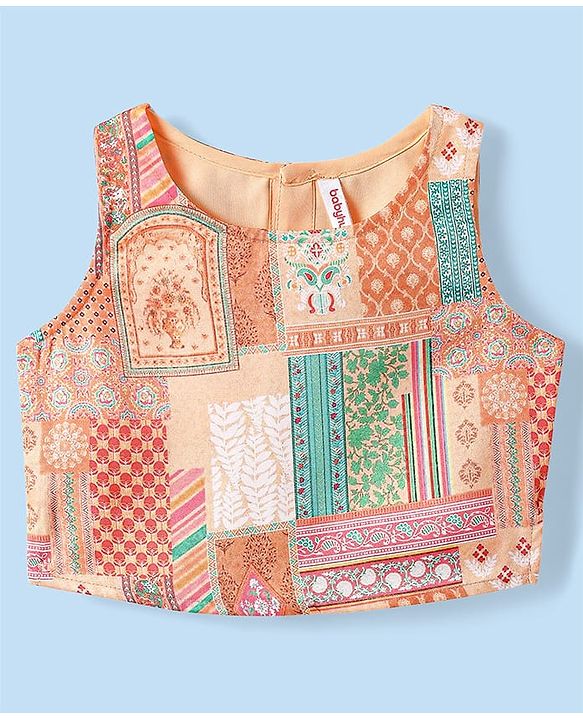Babyhug Woven Top with Three Fourth Sleeves Printed Jacket & Palazzo - Peach