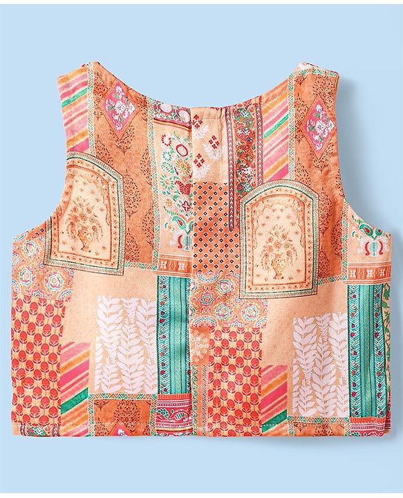 Babyhug Woven Top with Three Fourth Sleeves Printed Jacket & Palazzo - Peach