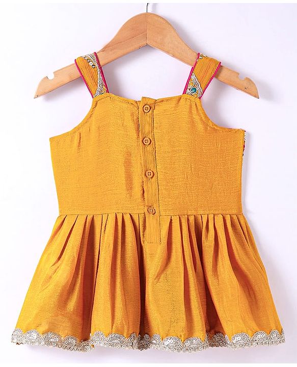 Babyhug Woven Sleeveless Embroidered Choli & Flared Lehenga with Dupatta - Dark Pink & Orange