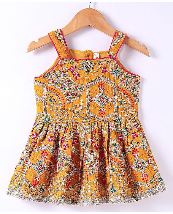Babyhug Woven Sleeveless Embroidered Choli & Flared Lehenga with Dupatta - Dark Pink & Orange