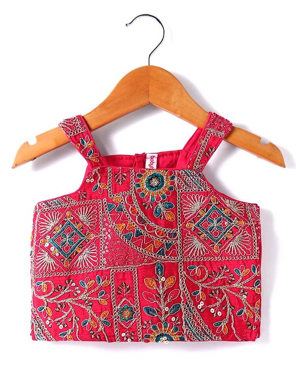 Babyhug Chiffon Woven Sleeveless  Lehenga Choli with Dupatta Set Floral Embroidery - Dark Pink