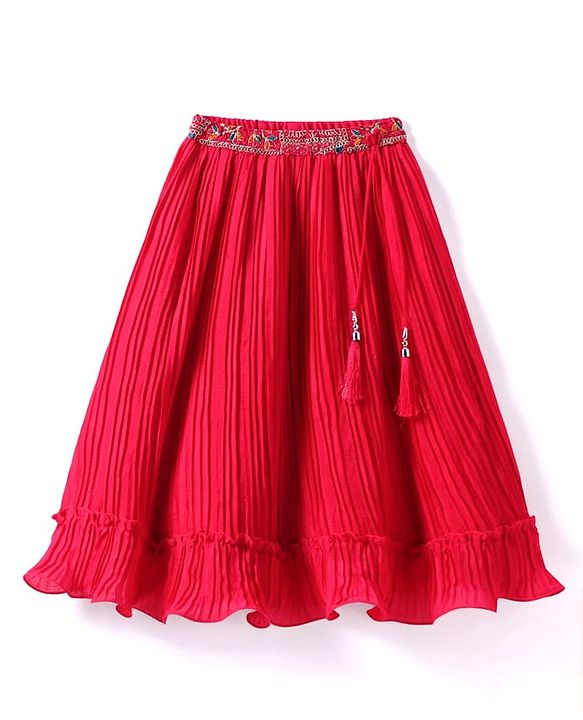 Babyhug Chiffon Woven Sleeveless  Lehenga Choli with Dupatta Set Floral Embroidery - Dark Pink