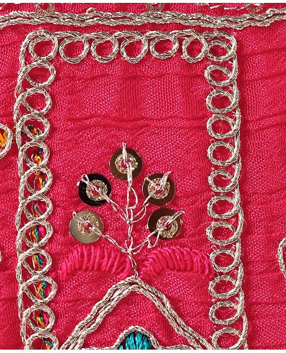 Babyhug Chiffon Woven Sleeveless  Lehenga Choli with Dupatta Set Floral Embroidery - Dark Pink