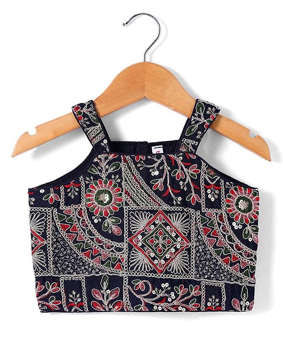 Babyhug Georgette Woven Sleeveless Floral Embroidered & Sequinned Top With Palazzo and Dupatta Set - Navy Blue