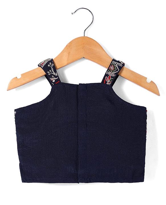 Babyhug Georgette Woven Sleeveless Floral Embroidered & Sequinned Top With Palazzo and Dupatta Set - Navy Blue