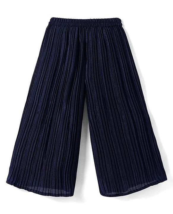 Babyhug Georgette Woven Sleeveless Floral Embroidered & Sequinned Top With Palazzo and Dupatta Set - Navy Blue