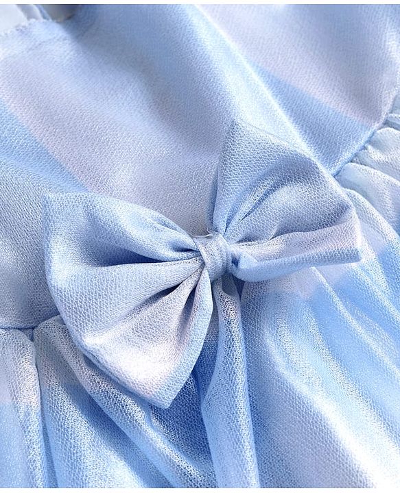 Babyhug Woven Sleeveless Fit & Flare Shimmered Frock with Bow Detailing - Light Blue