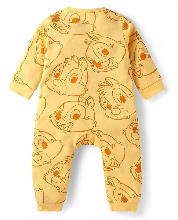 Babyhug Disney Interlock Knit Full Sleeves Front Open Rompers with Chip n Dale Graphics Pack of 2 - Light Blue & Yellow