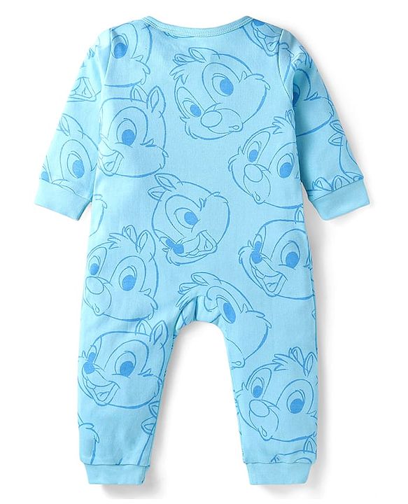 Babyhug Disney Interlock Knit Full Sleeves Front Open Rompers with Chip n Dale Graphics Pack of 2 - Light Blue & Yellow
