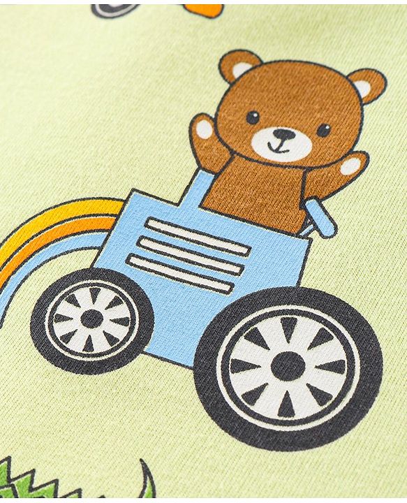 Babyhug Cotton Knit Full Sleeves Night Suit with Vehicle Print - Green