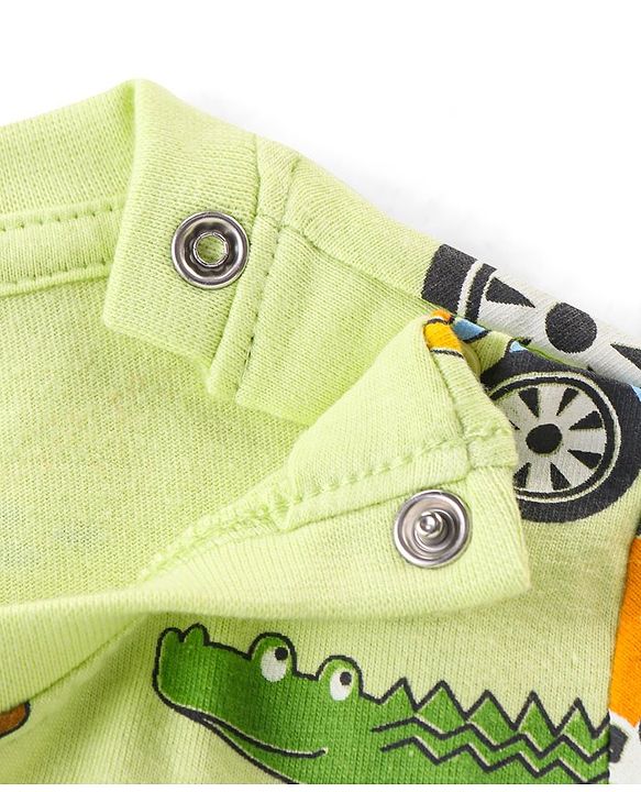 Babyhug Cotton Knit Full Sleeves Night Suit with Vehicle Print - Green