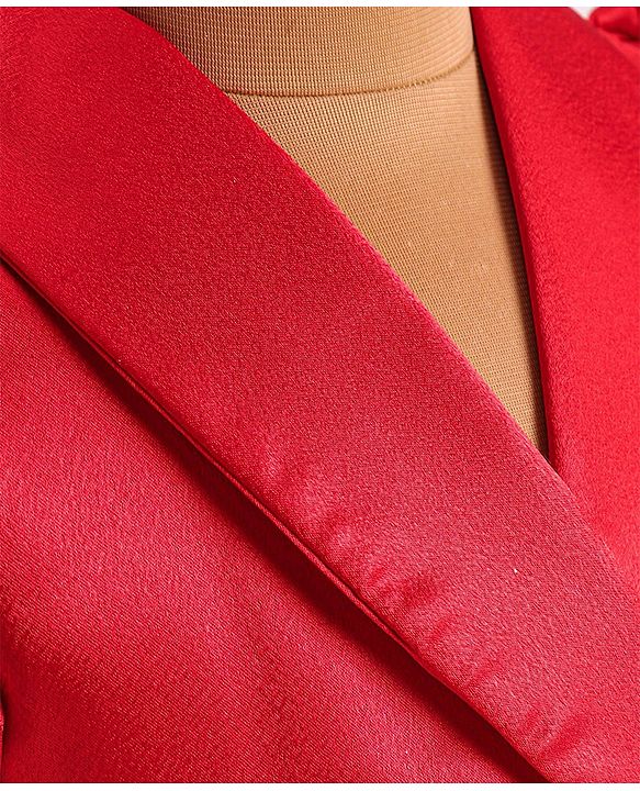 Babyhug Woven Half Puffed Sleeves Fit & Flared Solid Colour Collared Party Frock with Applique  - Red