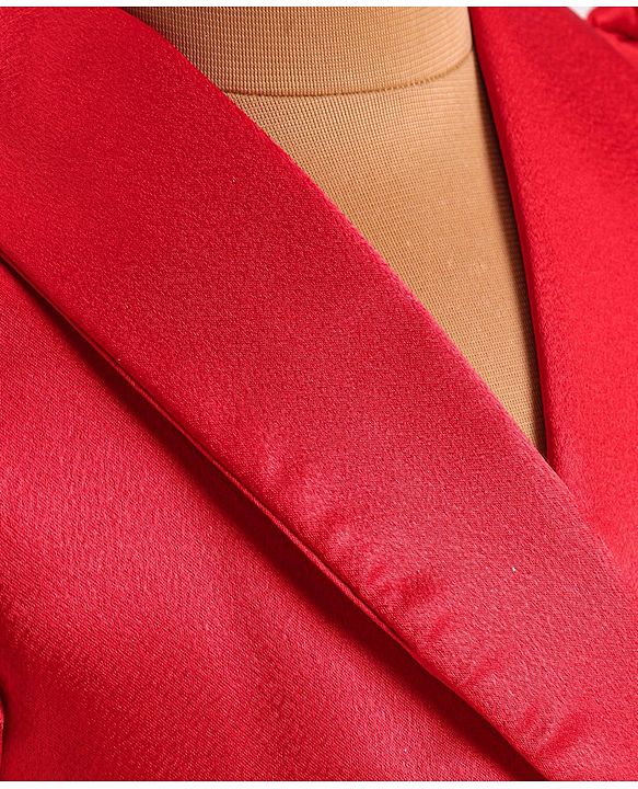 Babyhug Woven Half Puffed Sleeves Fit & Flared Solid Colour Collared Party Frock with Applique  - Red