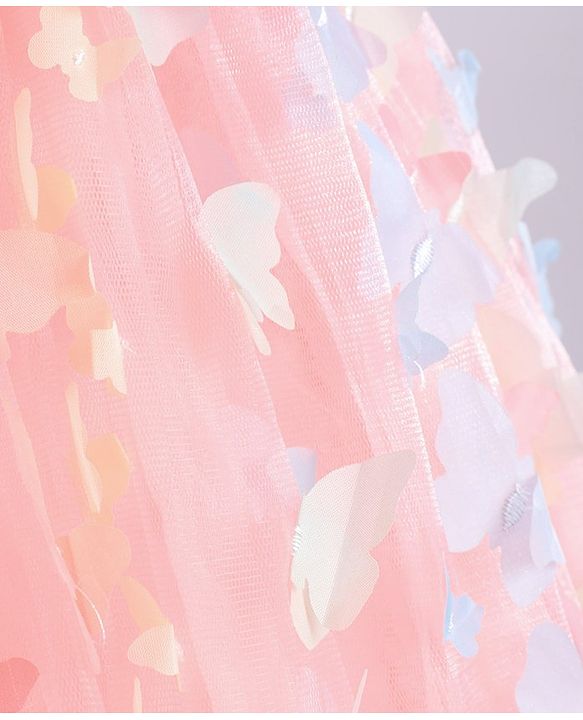 Babyhug Woven Full Sleeves Party Frock With Sequin Embroidery & Floral & Butterfly Applique - Pink