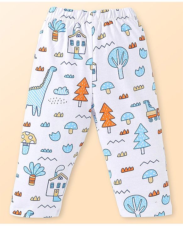 Babyhug Cotton Woven Full Sleeves Night Suit with Dino Print - White