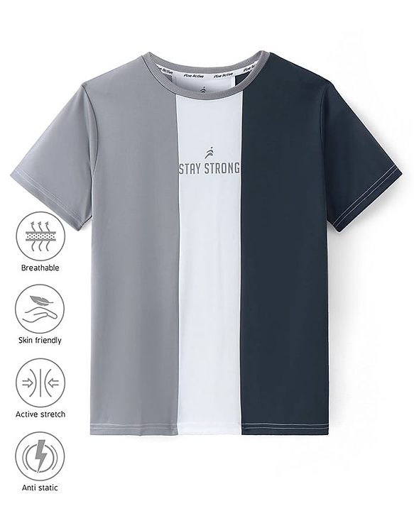 Pine Active Super Microfiber High Resistence Knit Half Sleeves Color Block T-Shirt - Grey