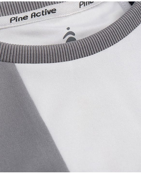Pine Active Super Microfiber High Resistence Knit Half Sleeves Color Block T-Shirt - Grey
