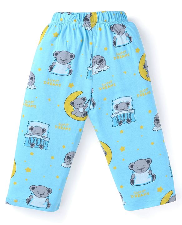 Babyhug Cotton Knit Full Sleeves Front open Night Suit With Koala Print - Light Blue