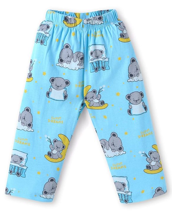 Babyhug Cotton Knit Full Sleeves Front open Night Suit With Koala Print - Light Blue