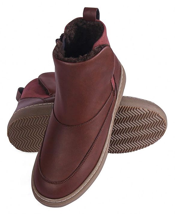Pine Kids Slip On Winter Boots With Zipper Closure - Brown