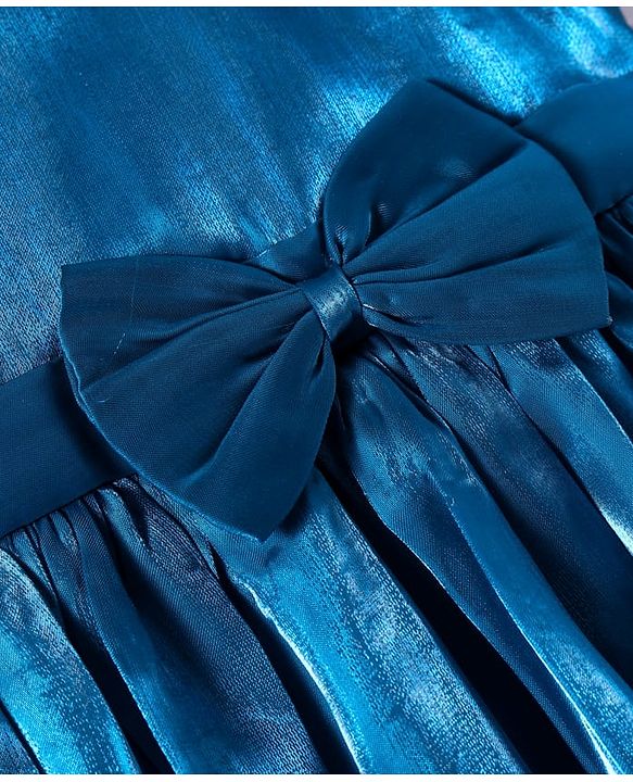 Babyhug Woven Cap Sleeves Fit & Flared Solid Colour Party Dress with Bow Applique - Navy Blue