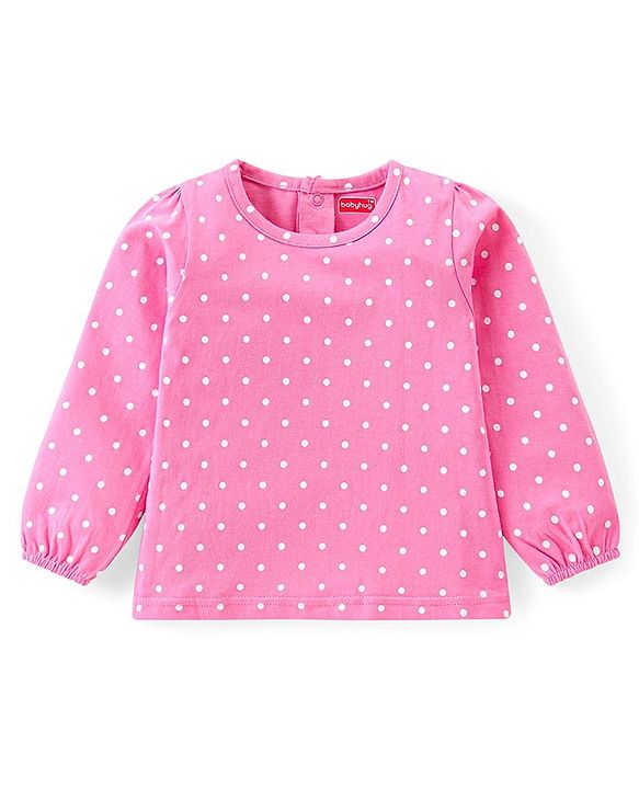 Babyhug Single Jersey Knit Dungaree & Full Sleeves T-Shirt Set Polka Dots Print - Pink