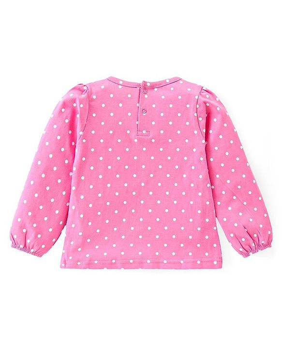 Babyhug Single Jersey Knit Dungaree & Full Sleeves T-Shirt Set Polka Dots Print - Pink