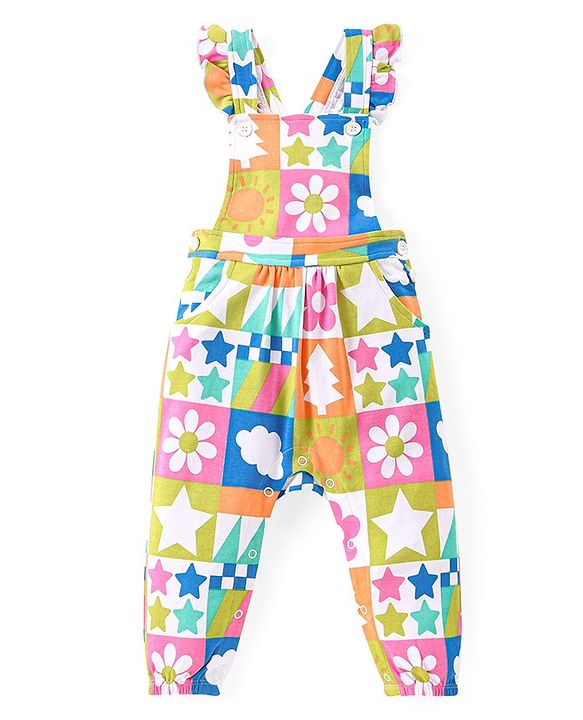 Babyhug Single Jersey Knit Dungaree & Full Sleeves T-Shirt Set Polka Dots Print - Pink