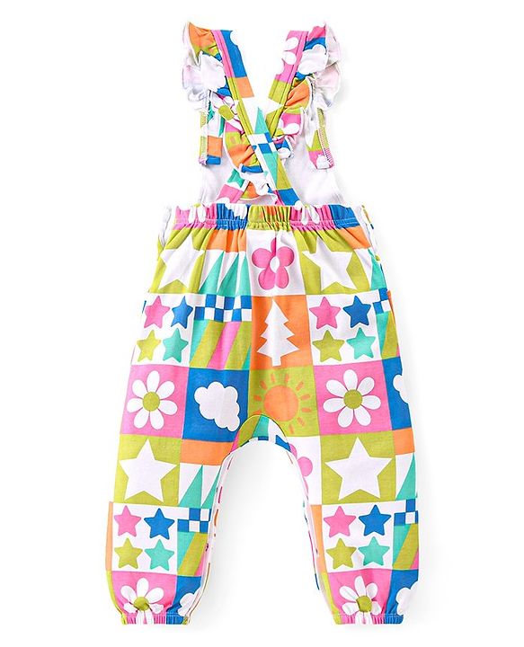 Babyhug Single Jersey Knit Dungaree & Full Sleeves T-Shirt Set Polka Dots Print - Pink