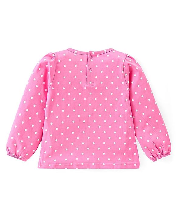 Babyhug Single Jersey Knit Dungaree & Full Sleeves T-Shirt Set Polka Dots Print - Pink