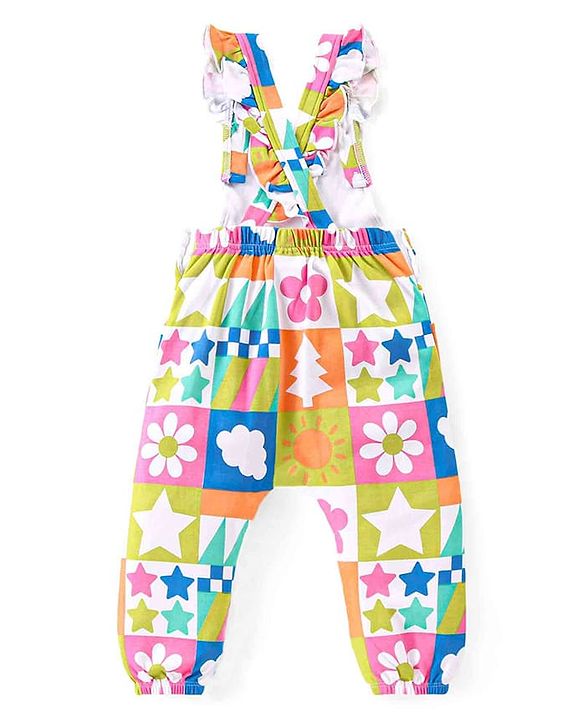 Babyhug Single Jersey Knit Dungaree & Full Sleeves T-Shirt Set Polka Dots Print - Pink