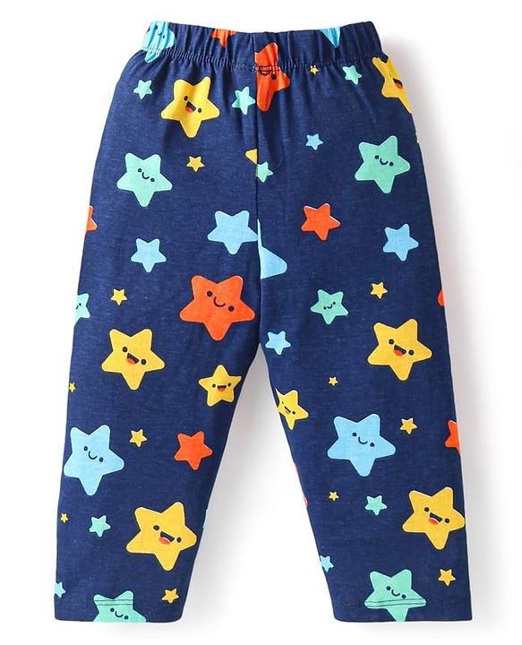 Babyhug Cotton Knit Full Sleeves Star Printed Night Suit - Navy Blue
