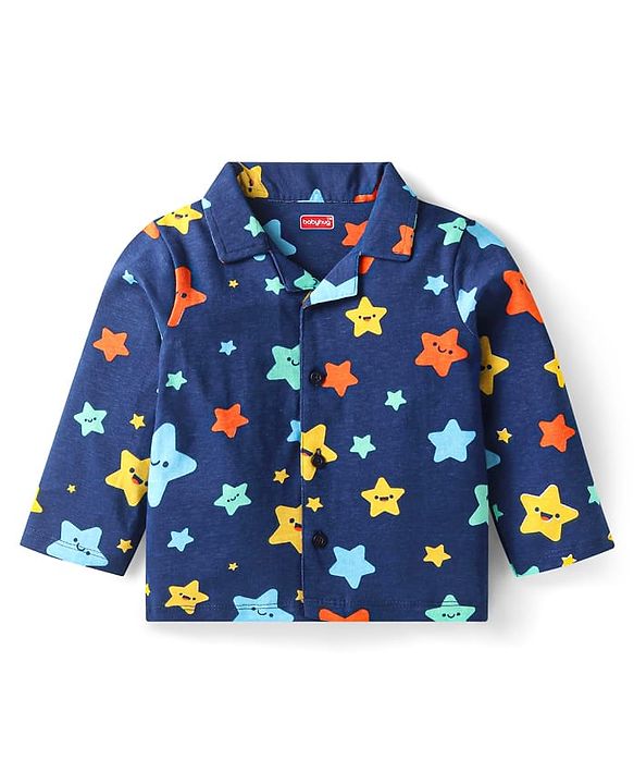 Babyhug Cotton Knit Full Sleeves Star Printed Night Suit - Navy Blue