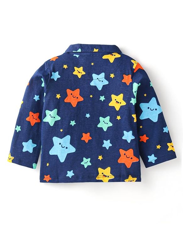 Babyhug Cotton Knit Full Sleeves Star Printed Night Suit - Navy Blue