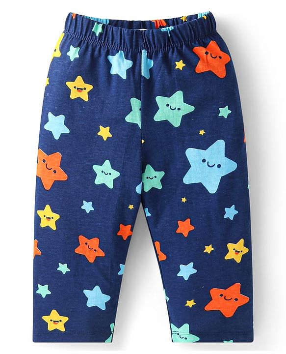 Babyhug Cotton Knit Full Sleeves Star Printed Night Suit - Navy Blue