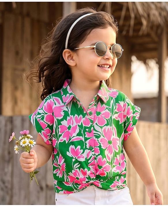 Babyhug Rayon Woven Sleeveless Top With Floral Print - Green