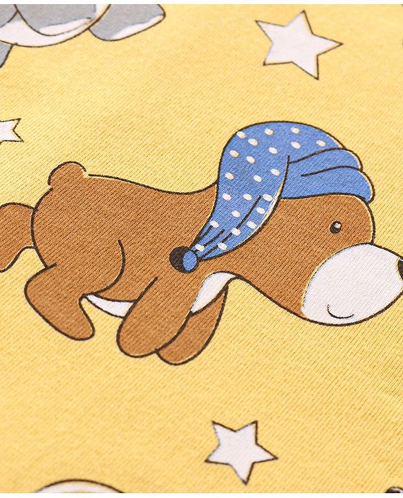 Babyhug Cotton Knit Full Sleeves Night Suit with Puppy & Elephant Print - Yellow