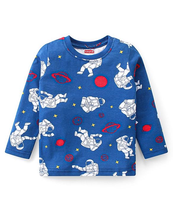 Babyhug Cotton Knit Full Sleeves Night Suit Astronut Print- Navy