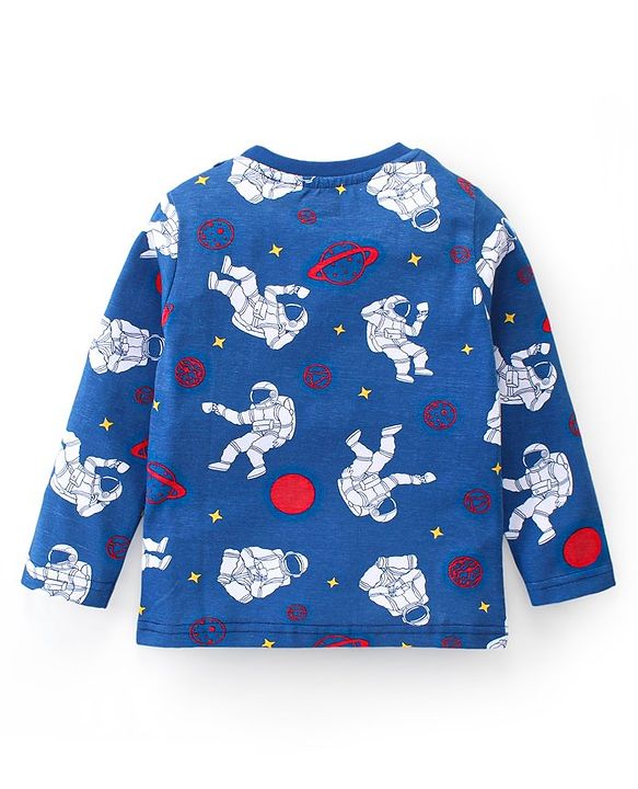Babyhug Cotton Knit Full Sleeves Night Suit Astronut Print- Navy