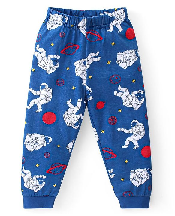 Babyhug Cotton Knit Full Sleeves Night Suit Astronut Print- Navy