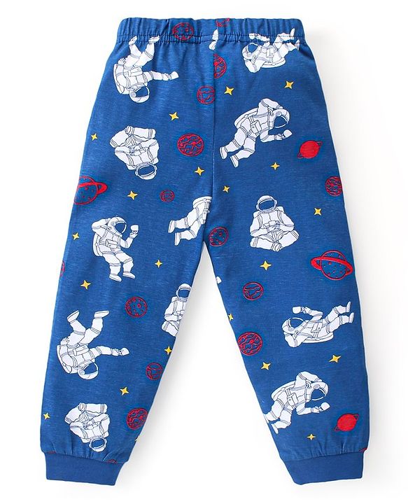 Babyhug Cotton Knit Full Sleeves Night Suit Astronut Print- Navy
